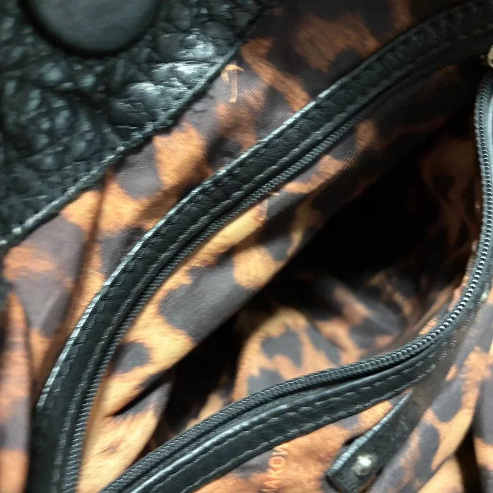 B. Makowsky Black Genuine Leather Large Hobo Shoulder Bag Silver Hardware